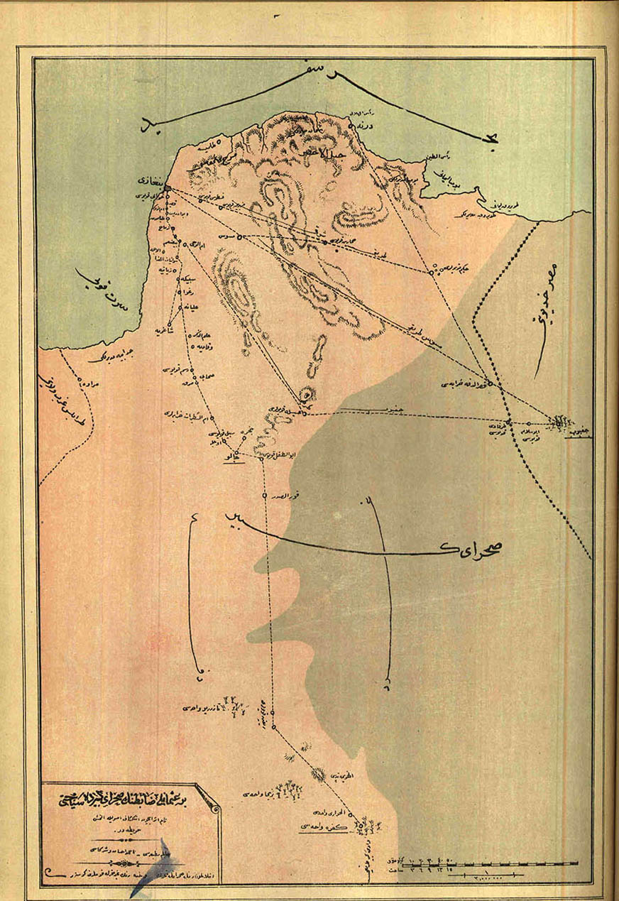 Bir Osmanlı Zabitinin Sahra-yı Kebir’de Seyahati Nam Eser İçin İnkişaf Usulüyle Alınmış Haritadır.