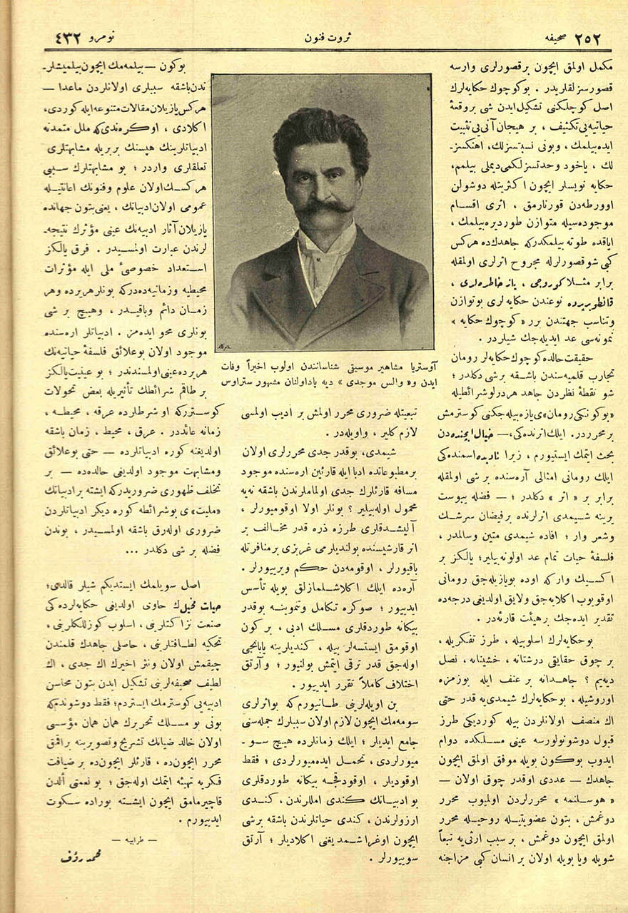 Avusturya Meşahir-i Musiki-şinasanından Olup Ahiren Vefat Eden ve “Vals Mucidi” Diye Yâd Olunan Meşhur Straus [Johann Strauss II]