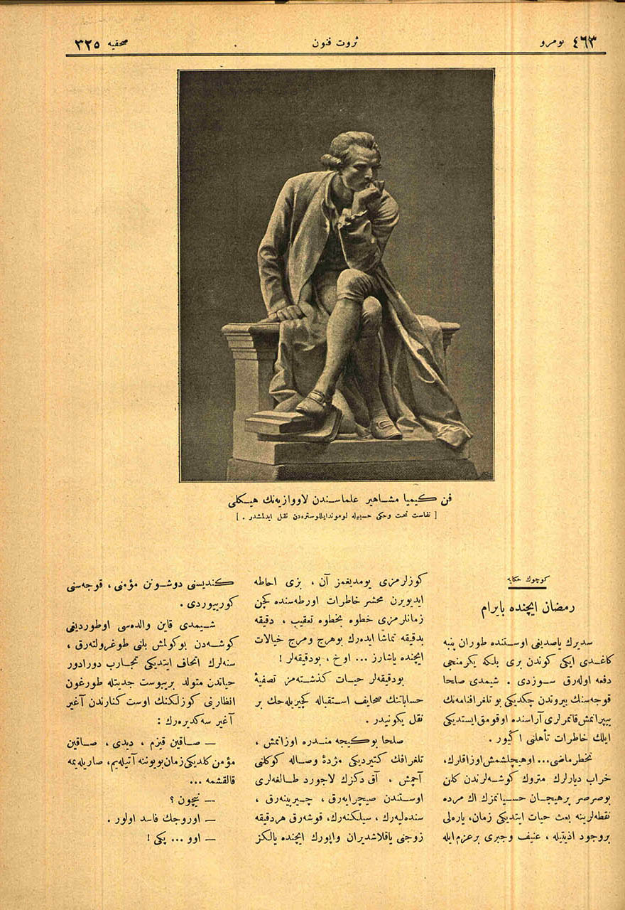 Fenn-i Kimya Meşahir-i Ulemasından Lavvaziye’nin [Antoine Lavoisier] Heykeli