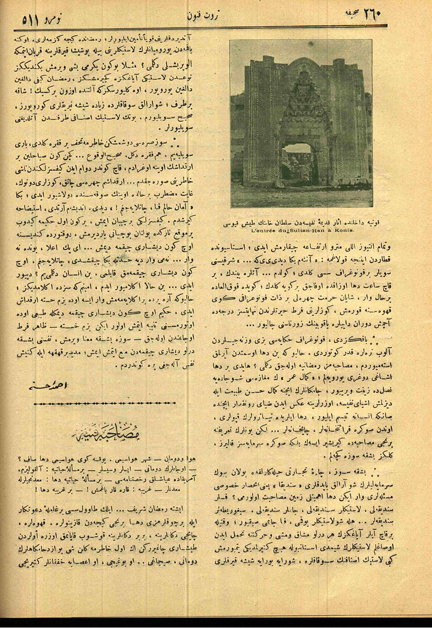 Konya Dâhilinde Asar-ı Kadime-i Nefiseden Sultan Han’ın Dış Kapısı